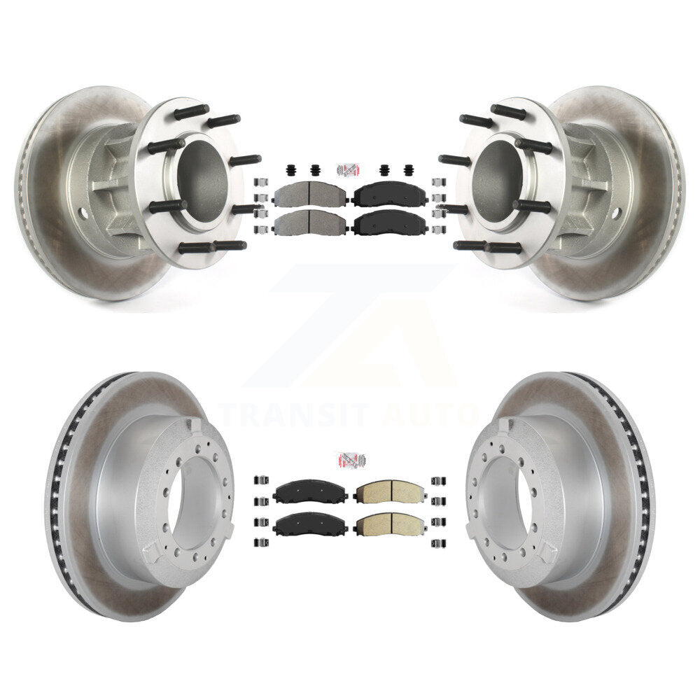 Front Rear Semi-Metallic Pad & Coated Disc Brake Rotors Hub Kit For Ford F-350 Super Duty KGA-105610
