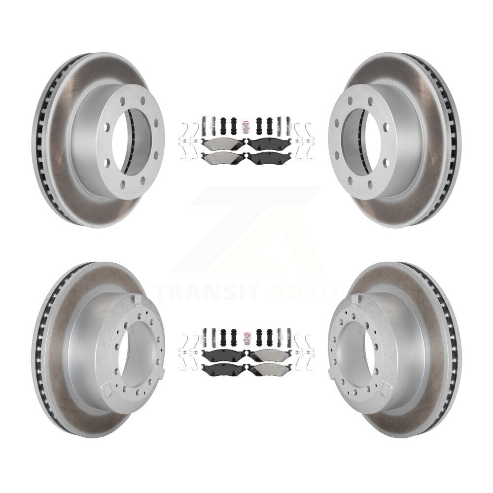 Front Rear Semi-Metallic Pads And Coated Disc Brake Rotors Kit For Ford F-450 Super Duty KGA-105748