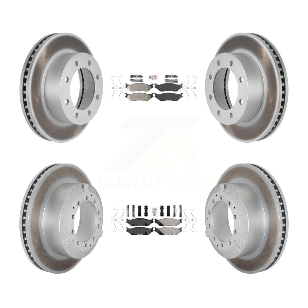 Front Rear Semi-Metallic Pads And Coated Disc Brake Rotors Kit For Ford F-450 Super Duty KGA-105749