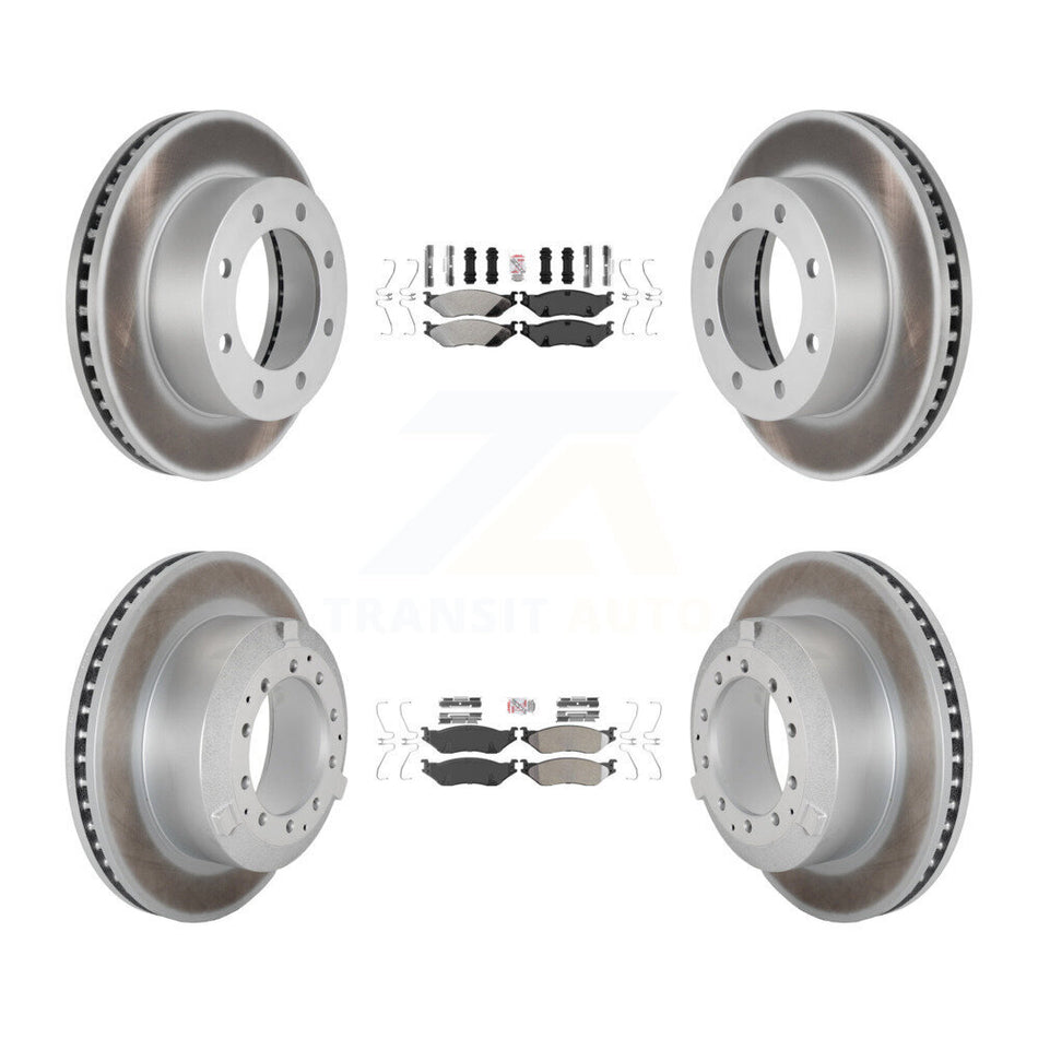 Front Rear Semi-Metallic Pads And Coated Disc Brake Rotors Kit For Ford F-450 Super Duty KGA-105750