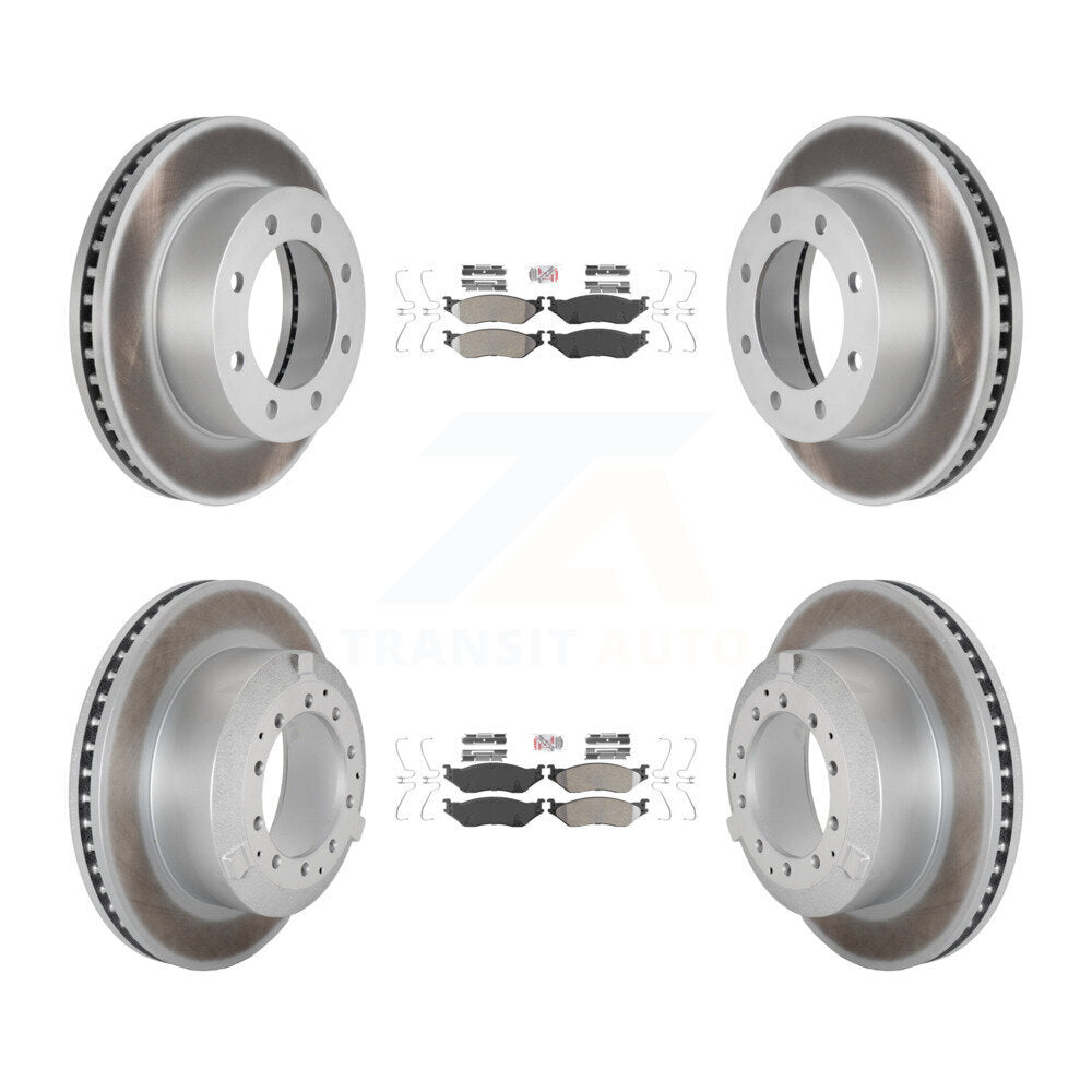 Front Rear Semi-Metallic Pads And Coated Disc Brake Rotors Kit For Ford F-450 Super Duty KGA-105751