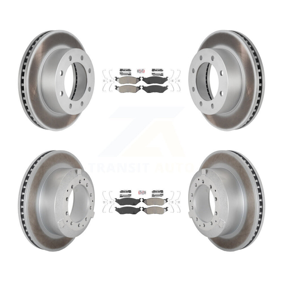 Front Rear Semi-Metallic Pads And Coated Disc Brake Rotors Kit For Ford F-450 Super Duty KGA-105751