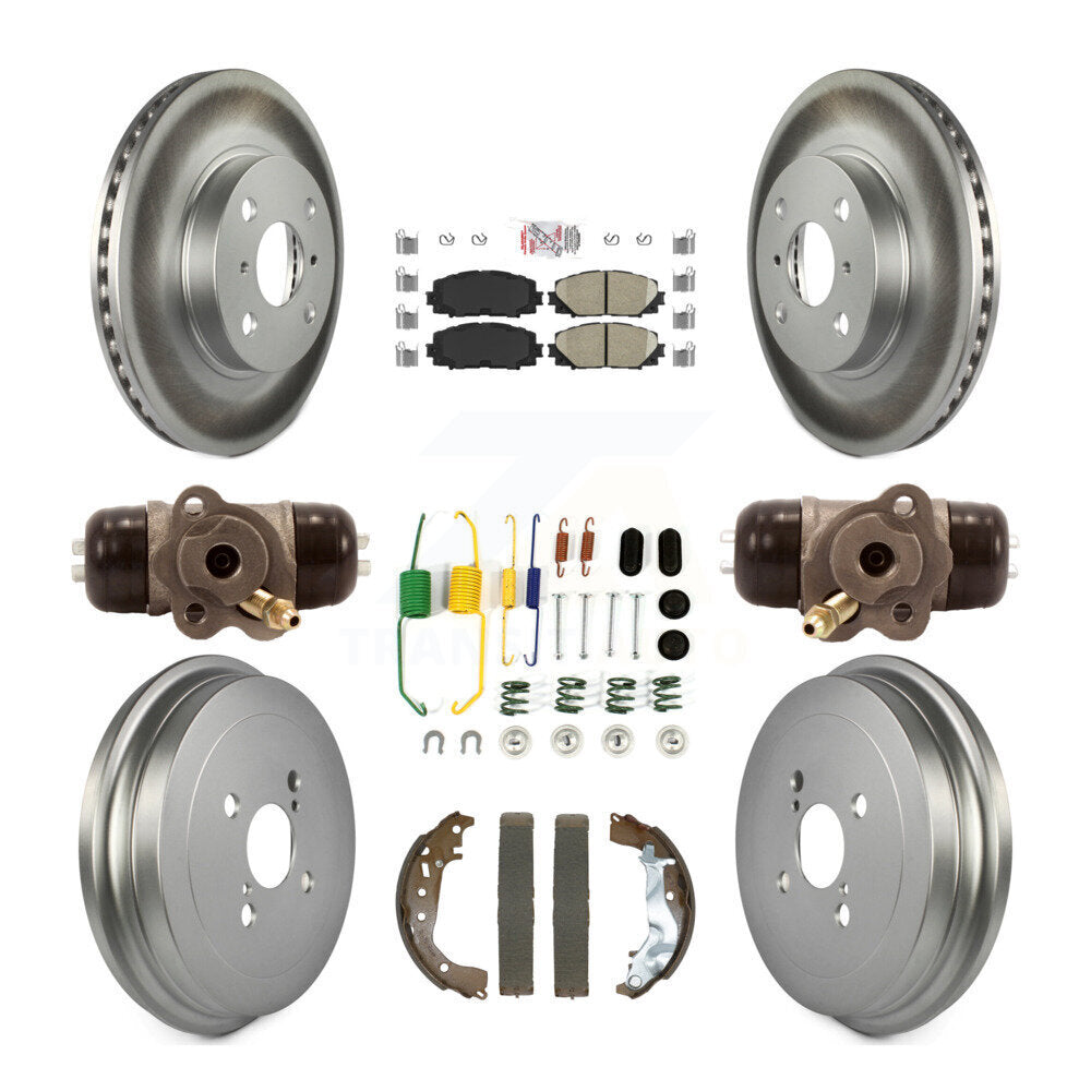 Front Rear Disc Brake Rotors Ceramic Pads And Coated Drum Kit (9Pc) For Toyota Yaris KGA-105916