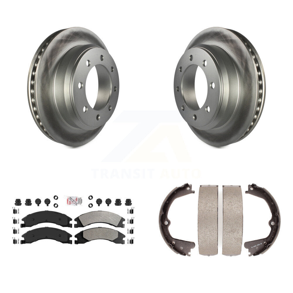 Rear Disc Coated Rotors Semi-Metallic Pads & Parking Shoes Kit For Ford E-350 Super Duty KGA-106396