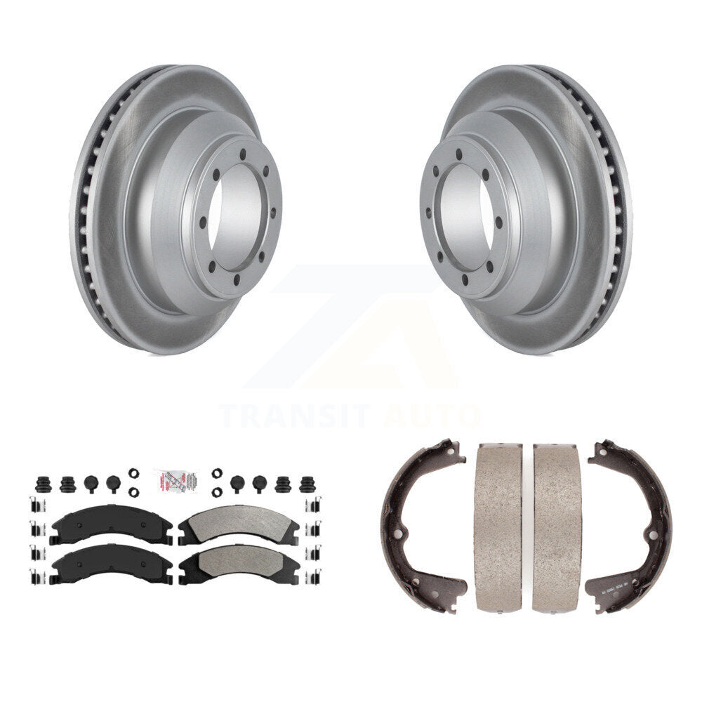Rear Disc Coated Rotors Semi-Metallic Pads & Parking Shoes Kit For Ford E-350 Super Duty KGA-106399