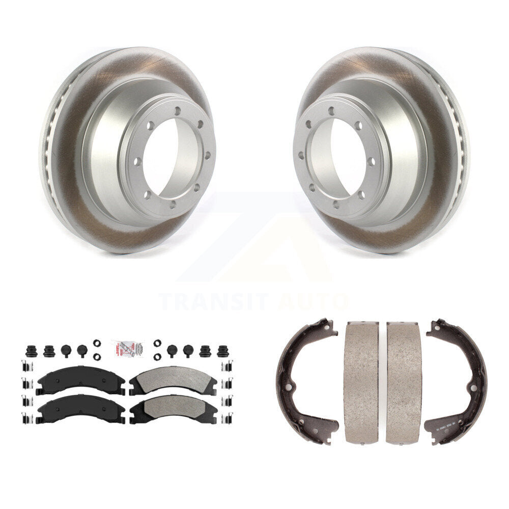 Rear Disc Coated Rotors Semi-Metallic Pads & Parking Shoes Kit For Ford E-450 Super Duty KGA-106402