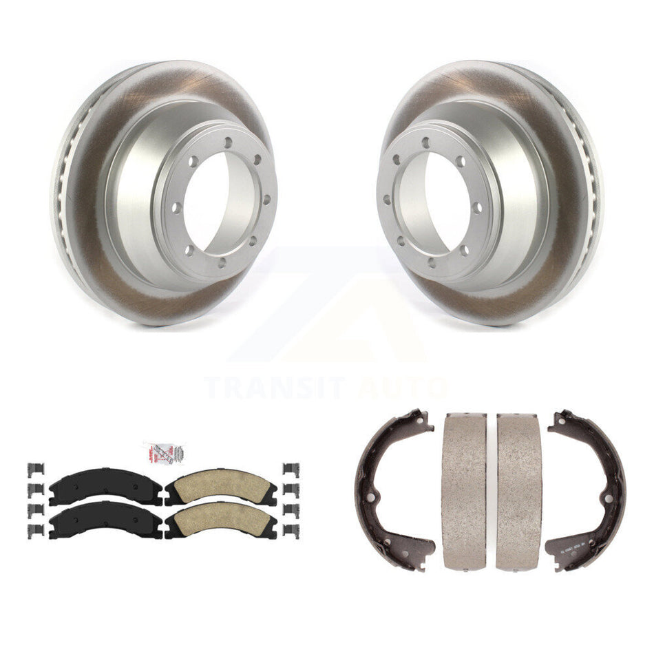 Rear Disc Coated Rotors Ceramic Pads & Parking Brake Shoes Kit For Ford E-450 Super Duty KGA-106403