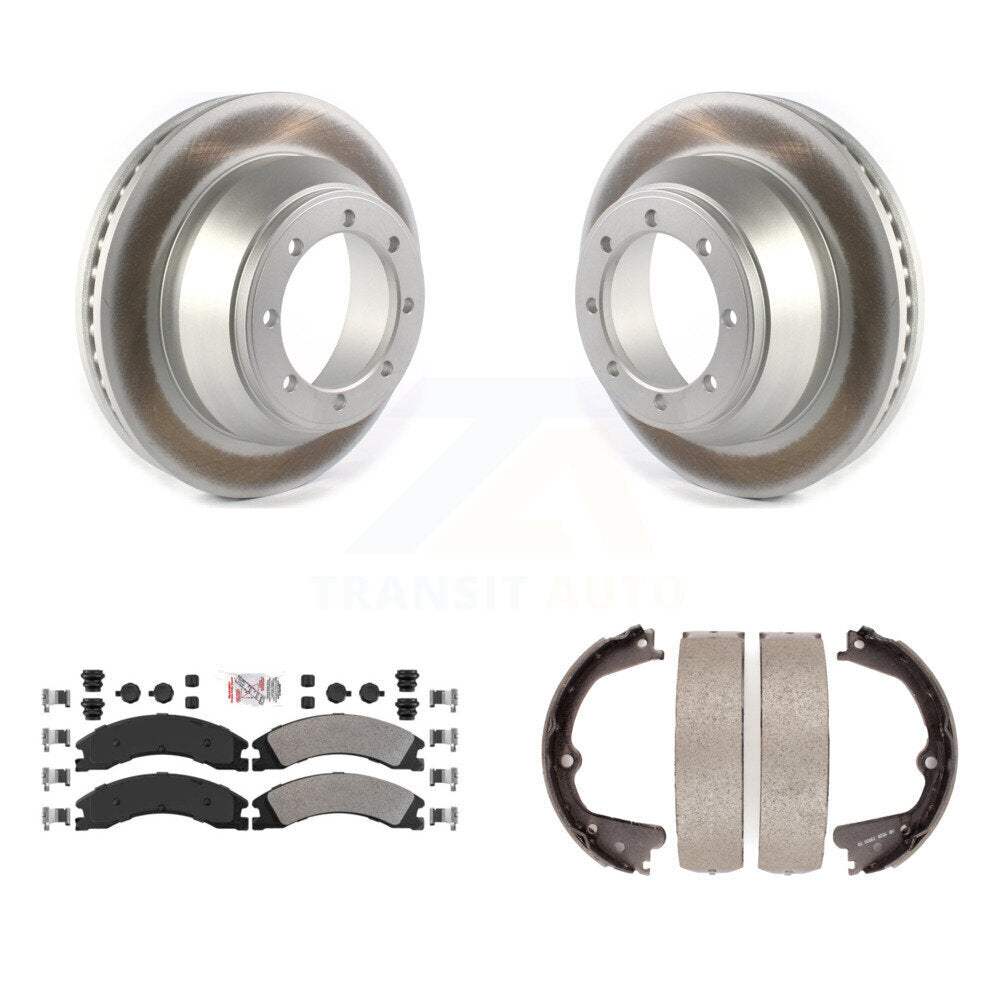 Rear Disc Coated Rotors Semi-Metallic Pads & Parking Shoes Kit For Ford E-450 Super Duty KGA-106404