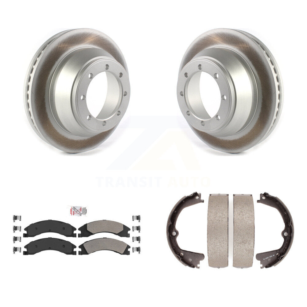 Rear Disc Coated Rotors Semi-Metallic Pads & Parking Shoes Kit For Ford E-450 Super Duty KGA-106405