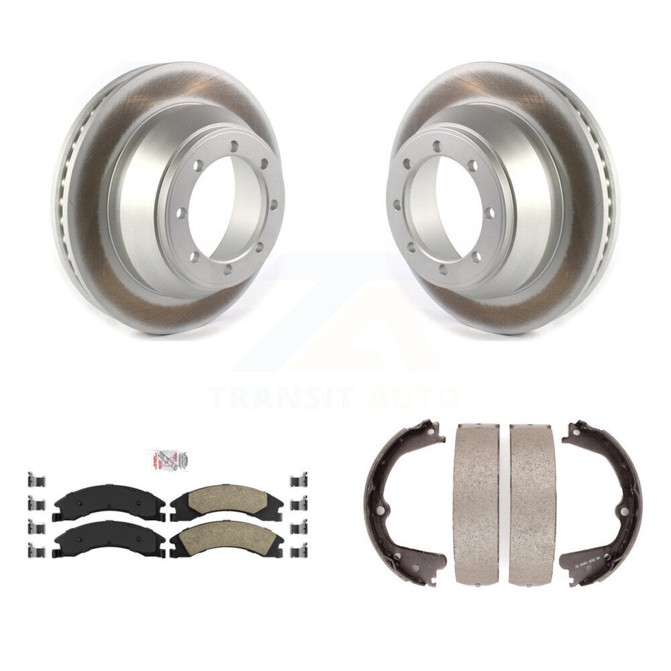 Rear Disc Coated Rotors Ceramic Pads & Parking Brake Shoes Kit For Ford E-450 Super Duty KGA-106406