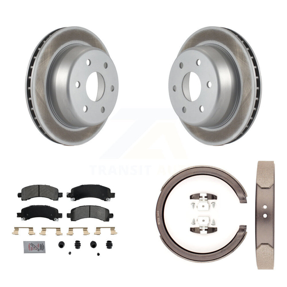 Rear Disc Coated Rotors Semi-Metallic Pads Parking Shoes Kit For Chevrolet GMC Avalanche KGA-106436