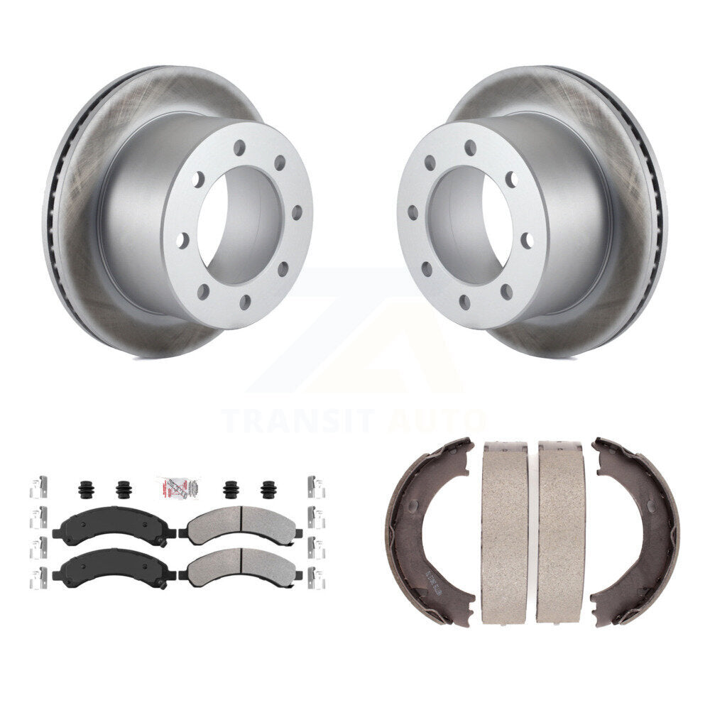 Rear Disc Coated Rotors Semi-Metallic Pads & Parking Shoes Kit For Chevrolet Express 3500 KGA-106452