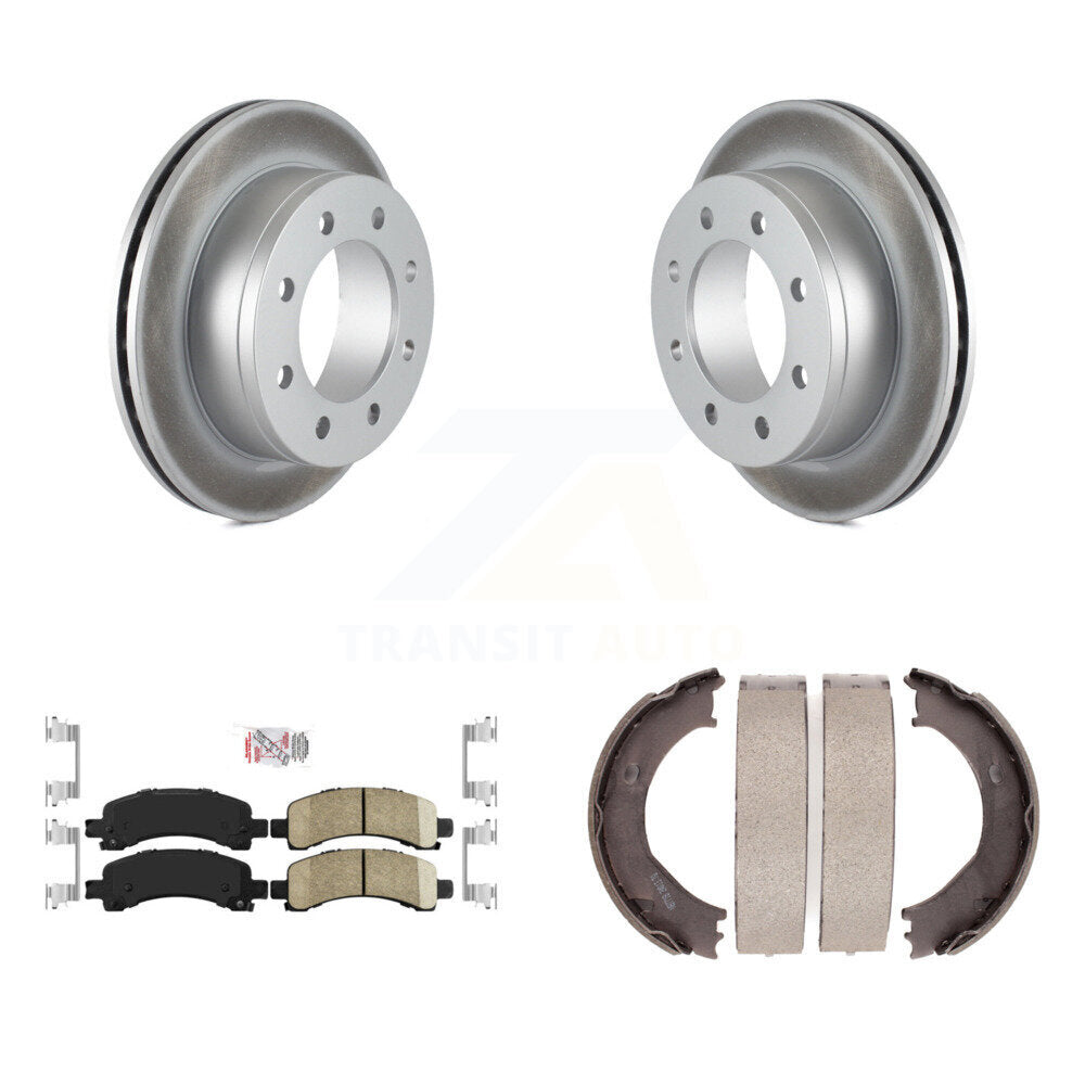 Rear Disc Coated Rotors Ceramic Pads And Parking Shoes Kit For Chevrolet GMC Express 3500 KGA-106453
