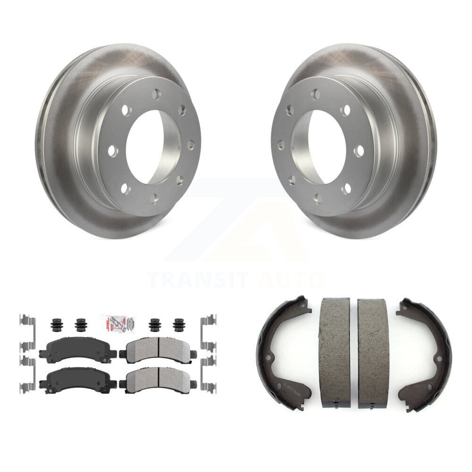 Rear Disc Coated Rotors Semi-Metallic Pads & Parking Brake Shoes Kit For GMC Savana 3500 KGA-106465