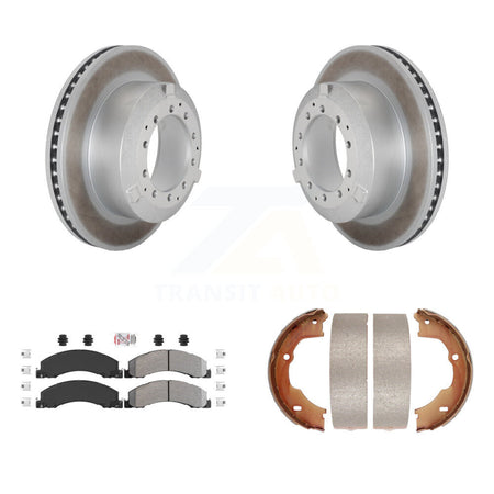 Rear Disc Coated Rotors Semi-Metallic Pads Parking Shoes Kit For Ram Dodge Sterling Truck KGA-106487