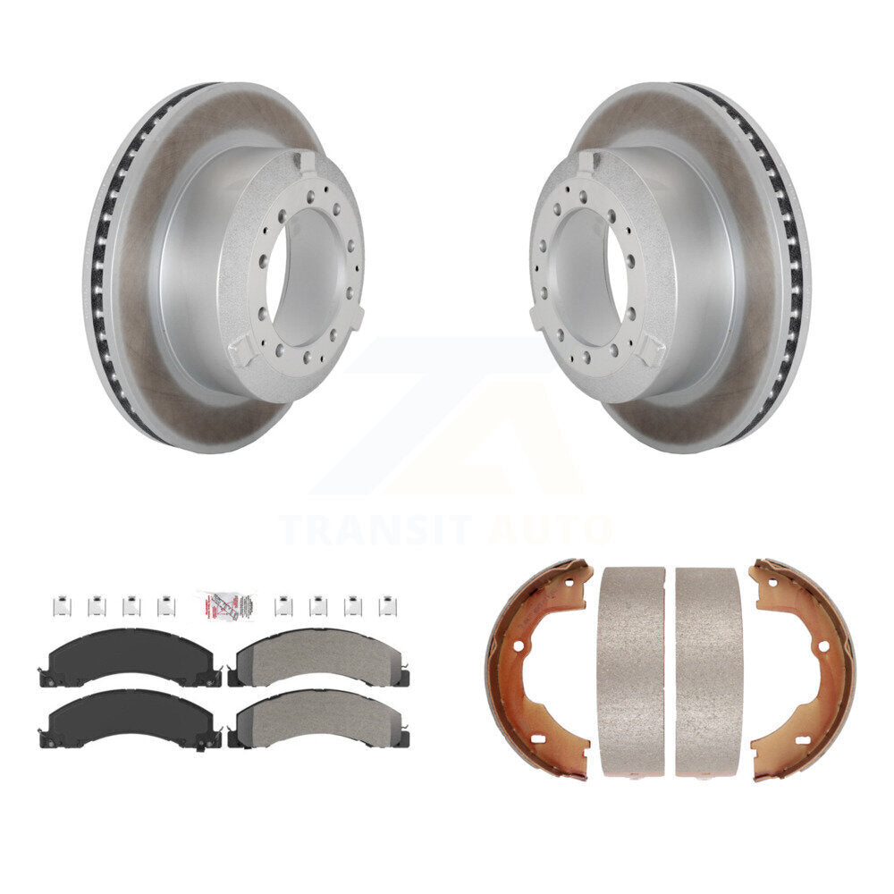 Rear Disc Coated Rotors Semi-Metallic Pads Parking Shoes Kit For Ram Dodge Sterling Truck KGA-106488