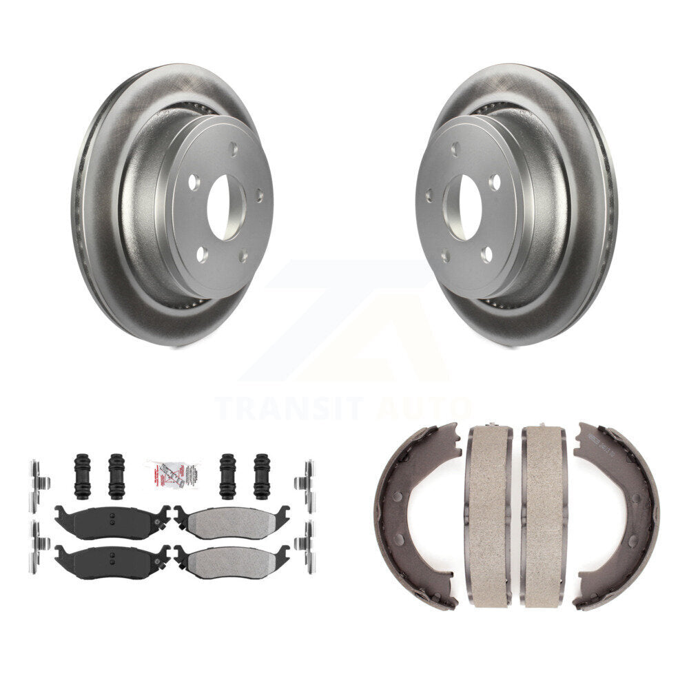 Rear Disc Coated Rotors Semi-Metallic Pads & Parking Shoes Kit For Dodge Ram 1500 Durango KGA-106493