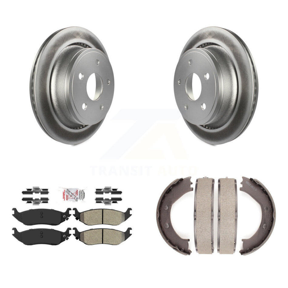 Rear Disc Coated Rotors Semi-Metallic Pads & Parking Shoes Kit For Dodge Ram 1500 Durango KGA-106494