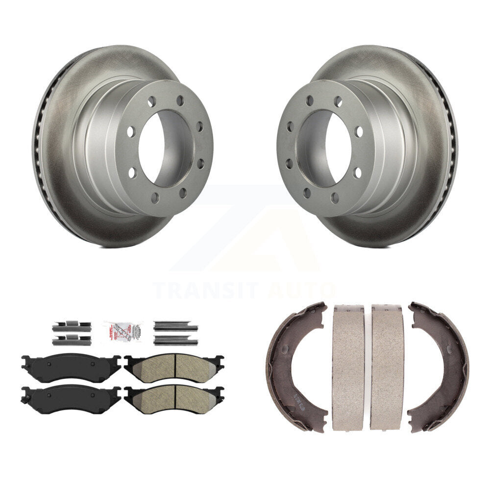 Rear Disc Coated Rotors Semi-Metallic Pads And Parking Shoes Kit For Dodge Ram 2500 3500 KGA-106496