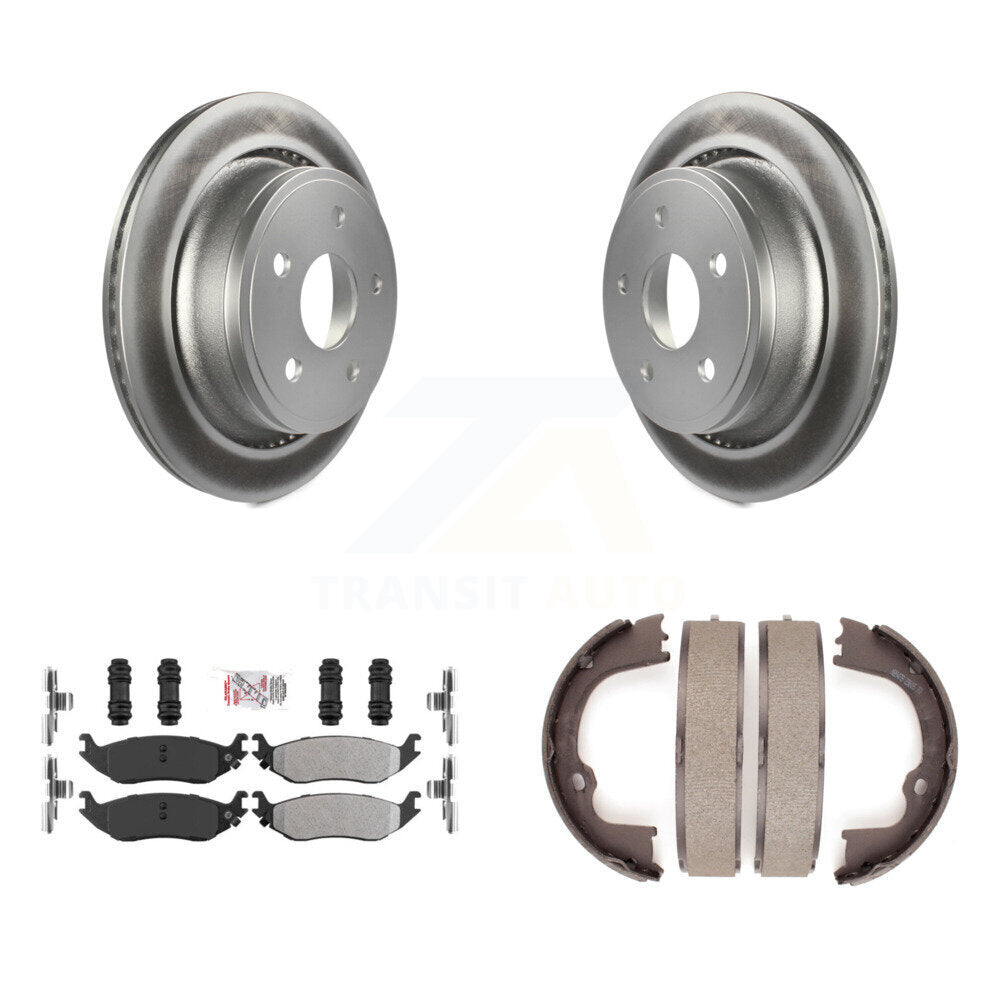 Rear Disc Coated Rotors Semi-Metallic Pads & Parking Shoes Kit For Ram 1500 Classic Dodge KGA-106500