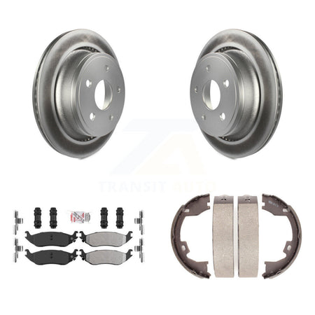 Rear Disc Coated Rotors Semi-Metallic Pads And Parking Brake Shoes Kit For Dodge Ram 1500 KGA-106501