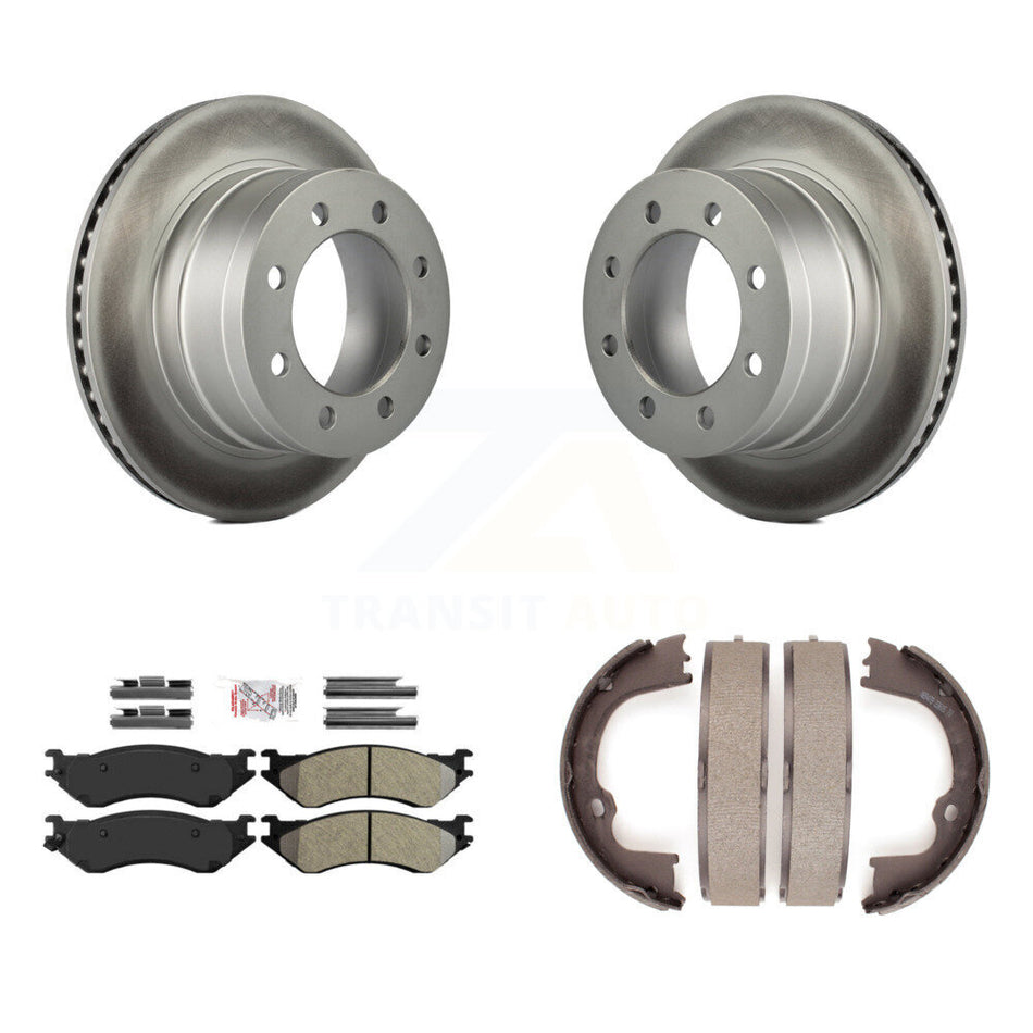 Rear Disc Coated Rotors Semi-Metallic Pads And Parking Brake Shoes Kit For Dodge Ram 1500 KGA-106502