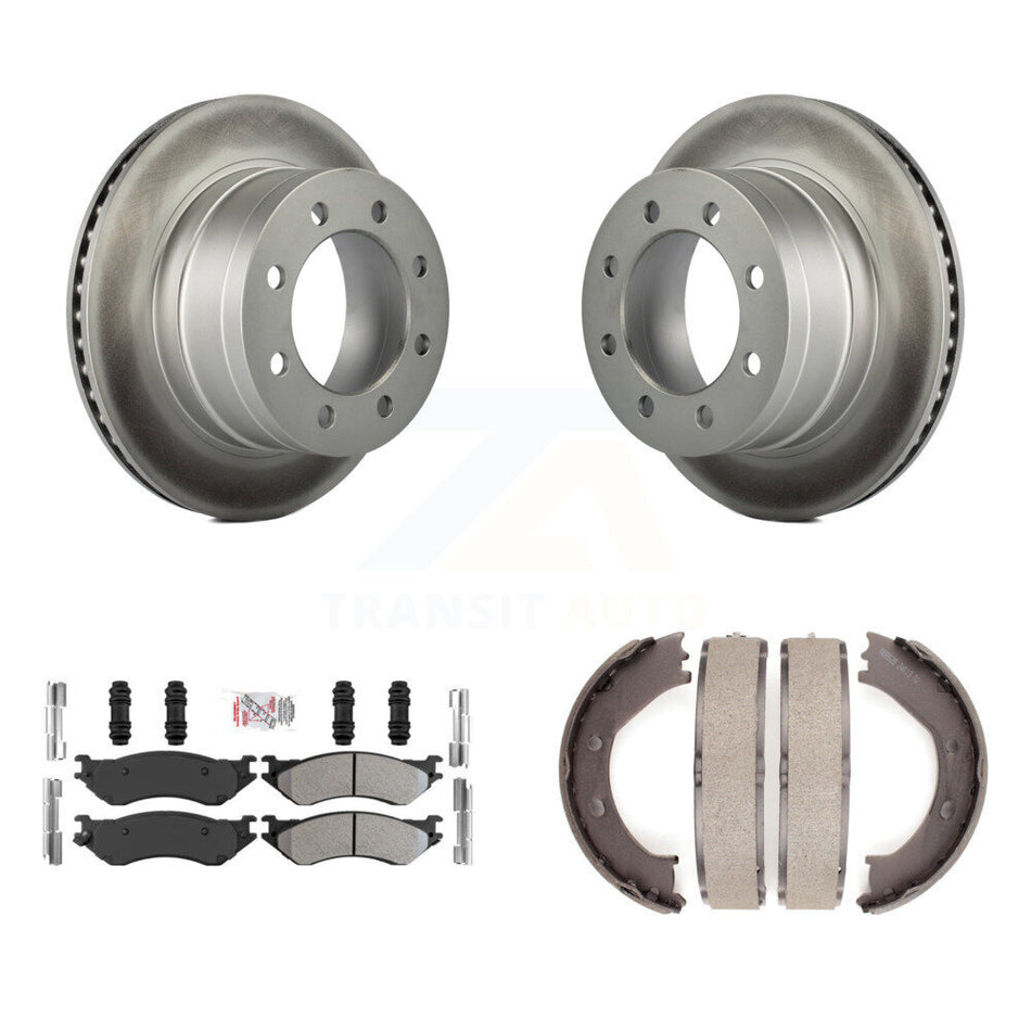 Rear Disc Coated Rotors Semi-Metallic Pads And Parking Brake Shoes Kit For Dodge Ram 1500 KGA-106505
