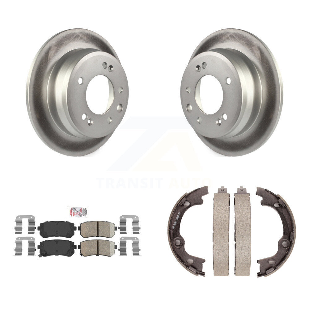 Rear Disc Coated Rotors Ceramic Pads & Parking Brake Shoes Kit For Hyundai Tucson Elantra KGA-106530