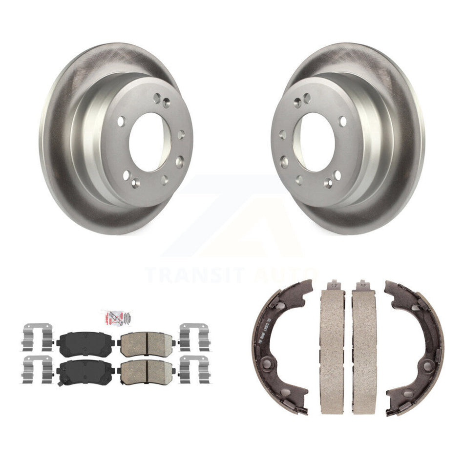 Rear Disc Coated Rotors Ceramic Pads & Parking Brake Shoes Kit For Hyundai Tucson Elantra KGA-106530