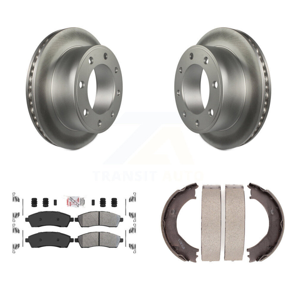Rear Disc Coated Rotors Semi-Metallic Pads & Parking Shoes Kit For Ford F-350 Super Duty KGA-106533