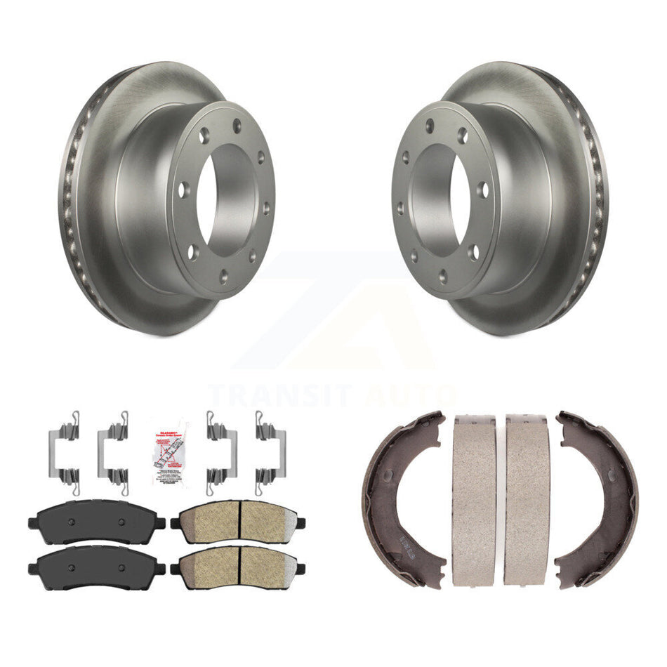 Rear Disc Coated Rotors Semi-Metallic Pads & Parking Shoes Kit For Ford F-350 Super Duty KGA-106534