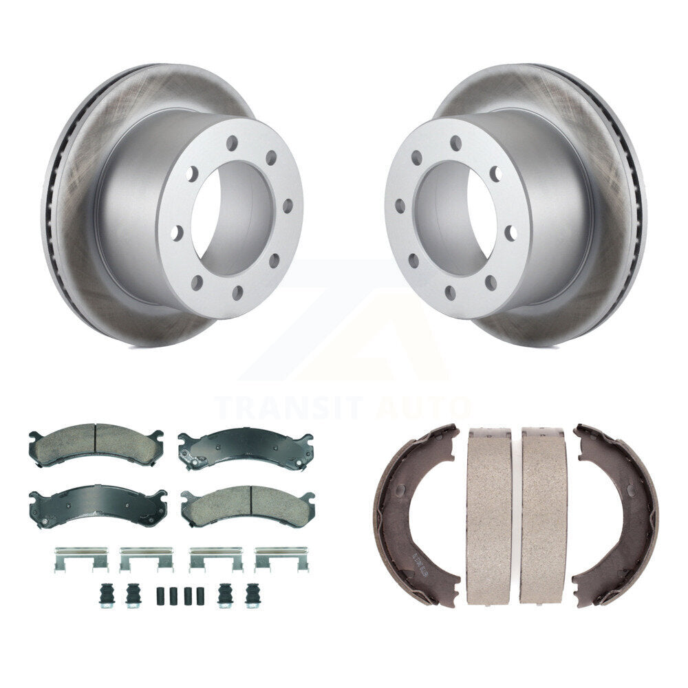 Rear Disc Coated Rotors Ceramic Pads & Parking Shoes Kit For Chevrolet GMC Silverado 3500 KGA-106583