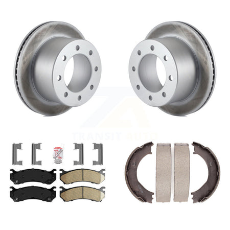 Rear Disc Coated Rotors Ceramic Pads Parking Brake Shoes Kit For GMC Sierra 3500 Classic KGA-106584