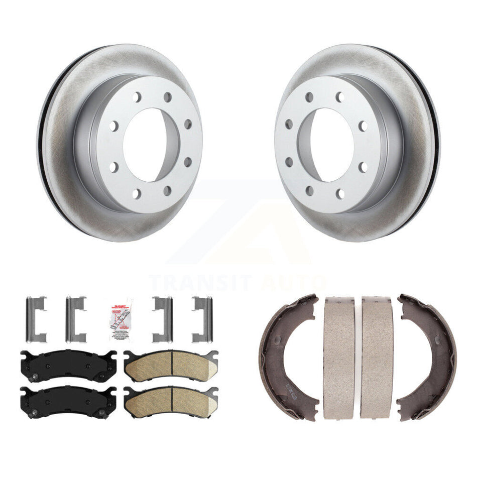 Rear Disc Coated Rotors Ceramic Pads Parking Shoes Kit For Chevrolet Silverado 2500 HD H2 KGA-106586