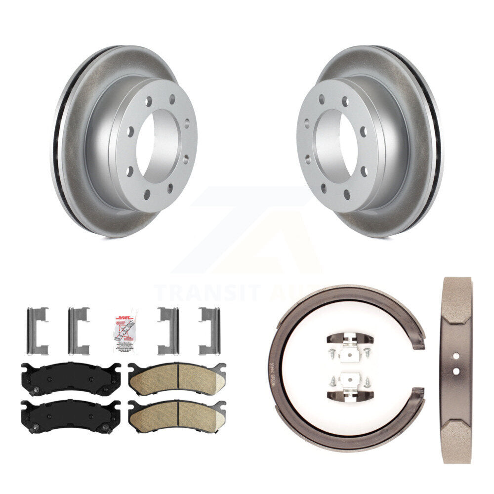 Rear Disc Coated Rotors Ceramic Pads Parking Brake Shoes Kit For GMC Sierra 2500 Yukon XL KGA-106588