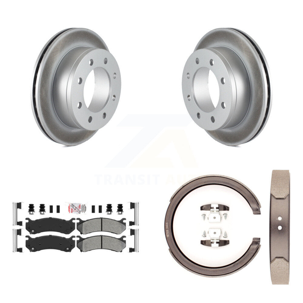 Rear Disc Coated Rotors Semi-Metallic Pads Parking Shoes Kit For GMC Sierra 2500 Yukon XL KGA-106590