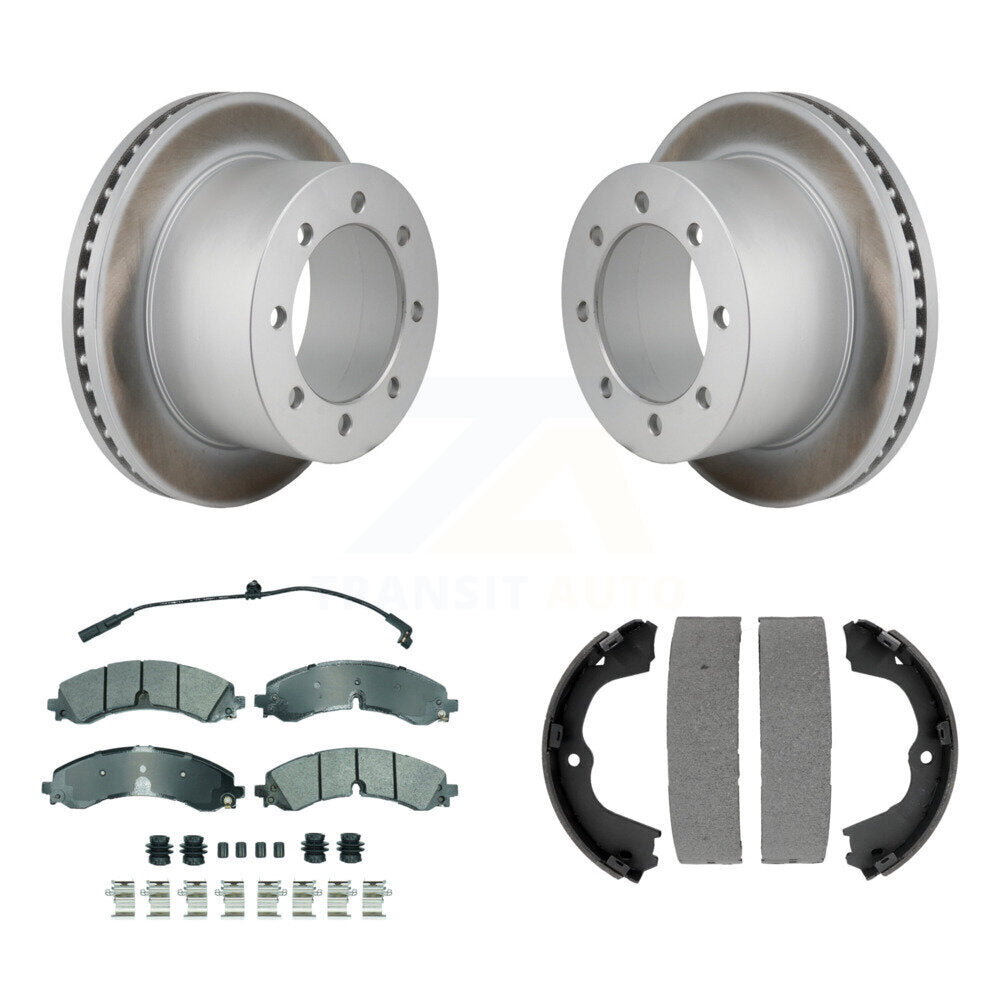 Rear Disc Coated Rotors Semi-Metallic Pads Parking Brake Shoes Kit For GMC Sierra 3500 HD KGA-106596