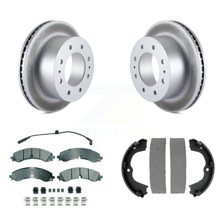 Rear Disc Coated Rotors Semi-Metallic Pads Parking Shoes Kit For GMC Chevrolet Sierra HD KGA-106597