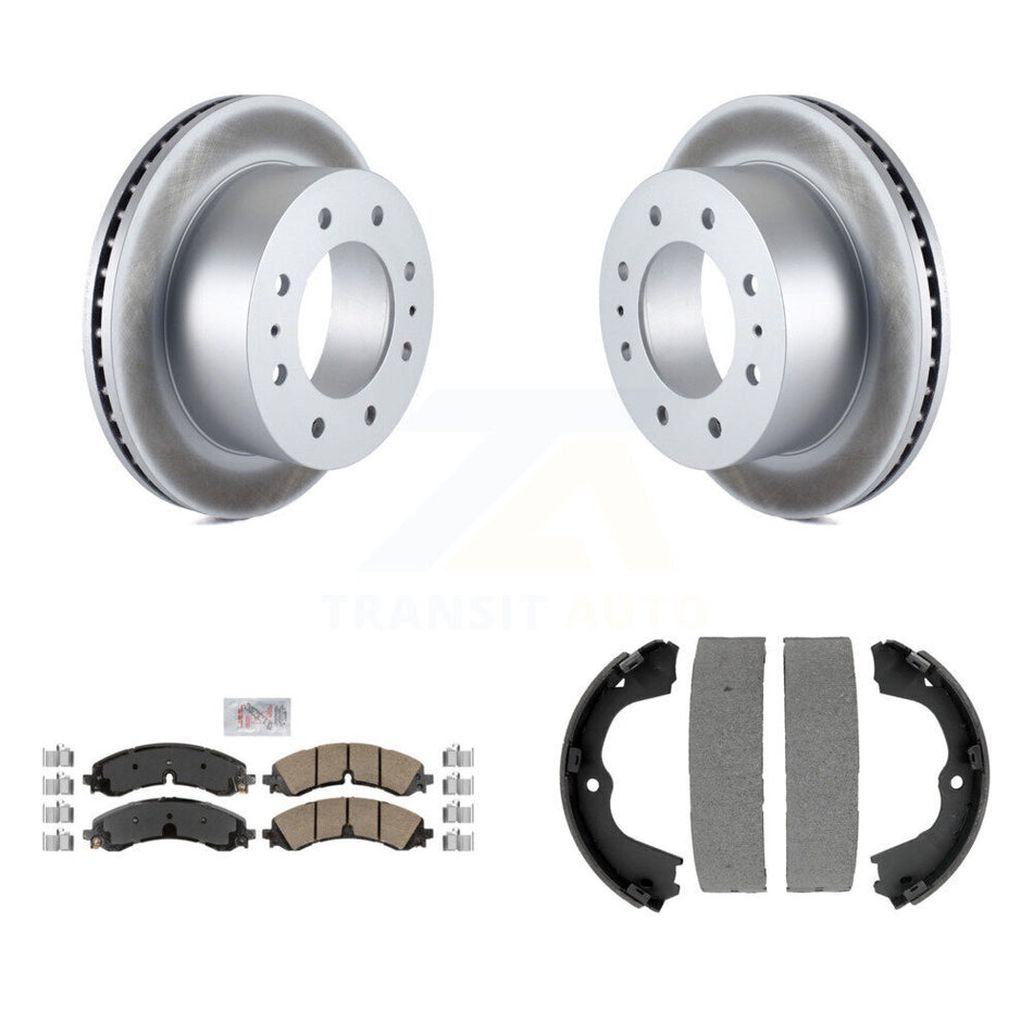 Rear Disc Coated Rotors Ceramic Pads & Parking Shoes Kit For GMC Chevrolet Sierra 2500 HD KGA-106599