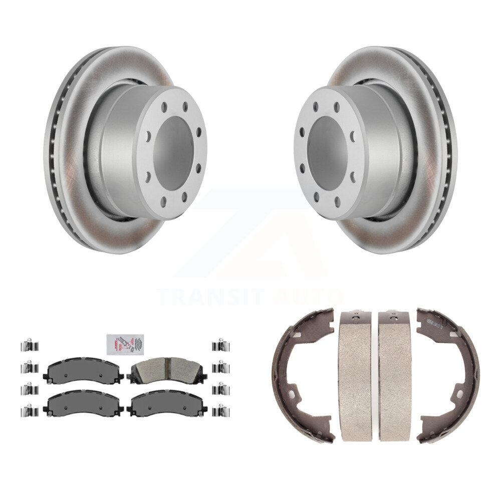 Rear Disc Coated Rotors Semi-Metallic Pads And Parking Brake Shoes Kit For Ram 2500 3500 KGA-106614