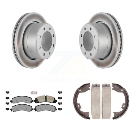Rear Disc Coated Rotors Semi-Metallic Pads And Parking Brake Shoes Kit For Ram 2500 3500 KGA-106615