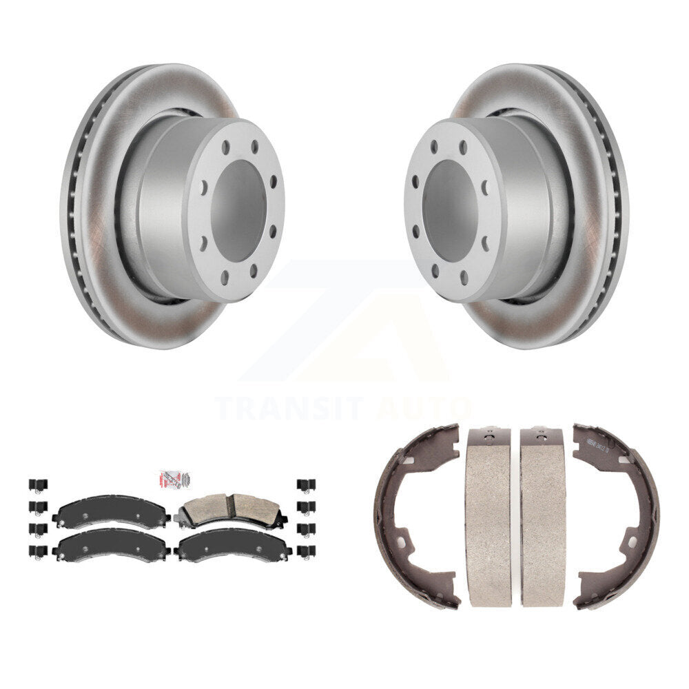 Rear Disc Coated Rotors Semi-Metallic Pads And Parking Brake Shoes Kit For Ram 3500 KGA-106617
