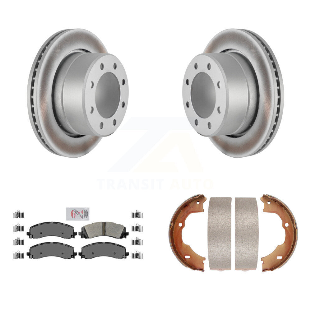 Rear Disc Coated Rotors Semi-Metallic Pads And Parking Brake Shoes Kit For Ram 3500 KGA-106618
