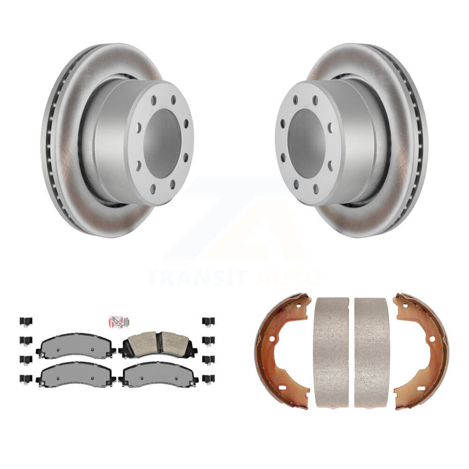 Rear Disc Coated Rotors Semi-Metallic Pads And Parking Brake Shoes Kit For Ram 3500 KGA-106619