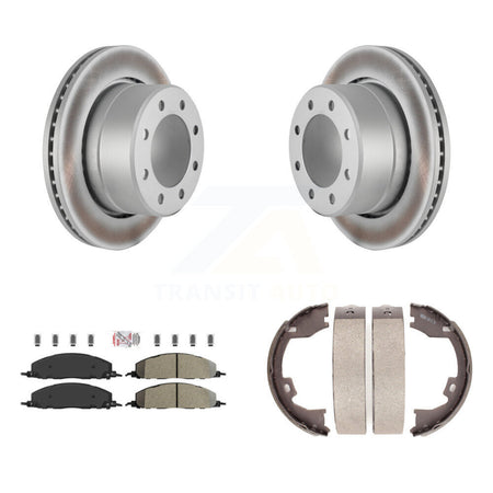 Rear Disc Coated Rotors Semi-Metallic Pads Parking Shoes Kit For Ram 3500 2500 1500 Dodge KGA-106627
