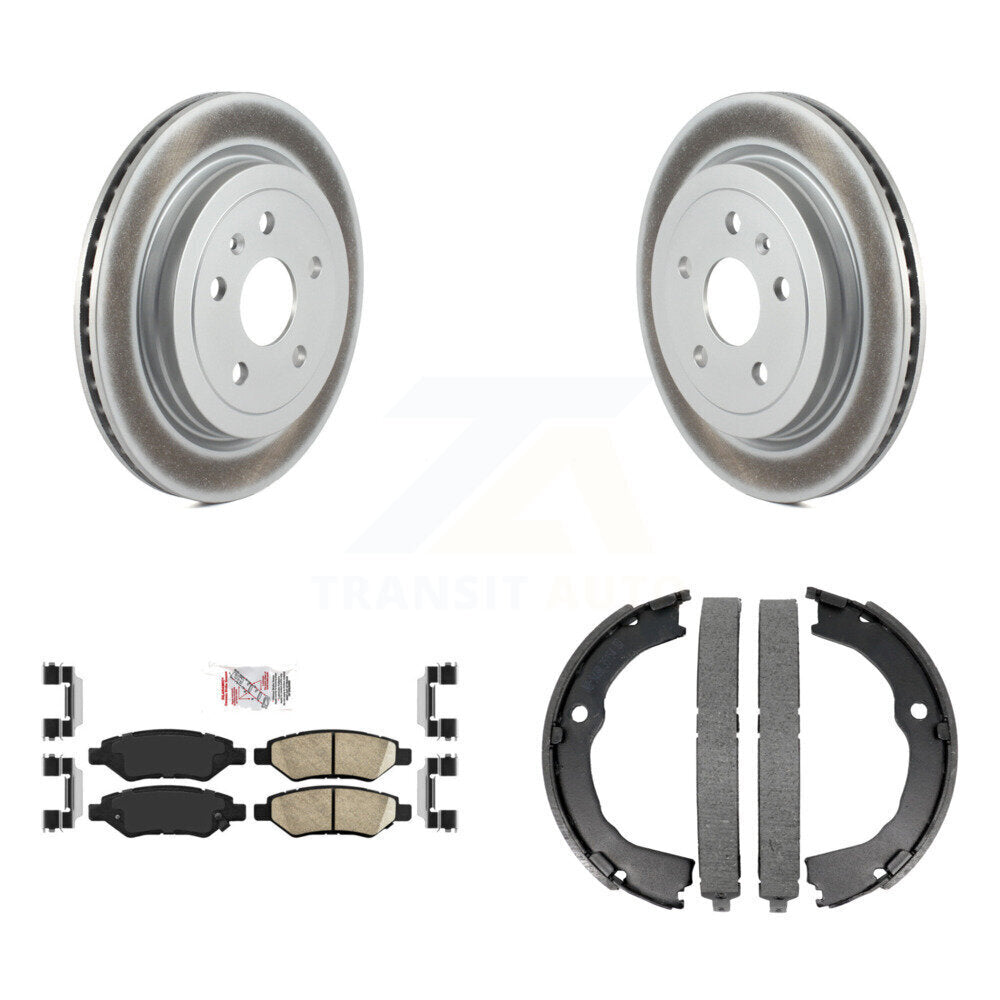 Rear Disc Coated Rotors Ceramic Pads Parking Shoes Kit For Chevrolet Camaro Cadillac CTS KGA-106628