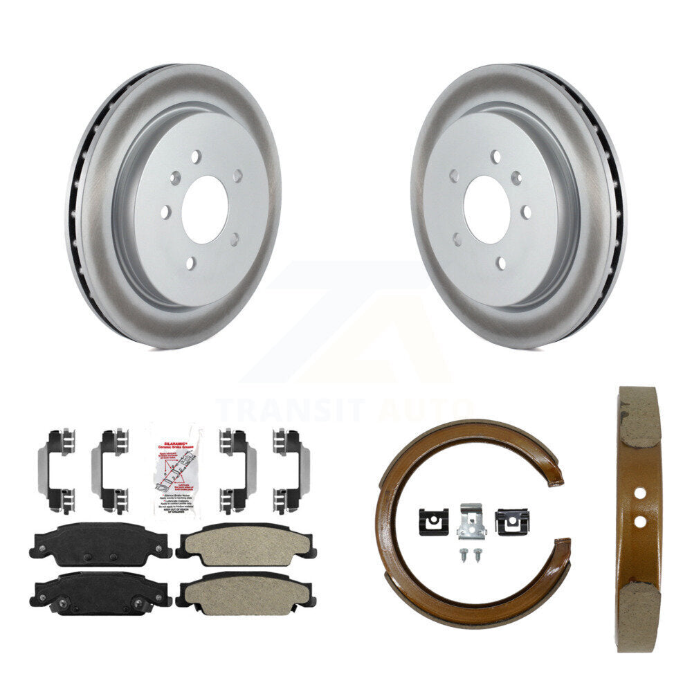 Rear Disc Coated Rotors Semi-Metallic Pads & Parking Brake Shoes Kit For Cadillac CTS STS KGA-106639