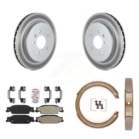 Rear Disc Coated Rotors Semi-Metallic Pads And Parking Brake Shoes Kit For Cadillac STS KGA-106640