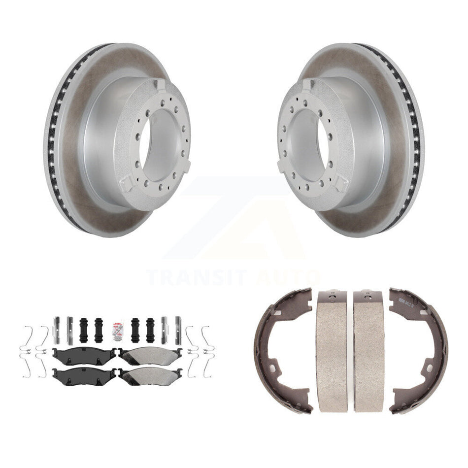 Rear Disc Coated Rotors Semi-Metallic Pads Parking Shoes Kit For Ford F-450 Super Duty IC KGA-106643