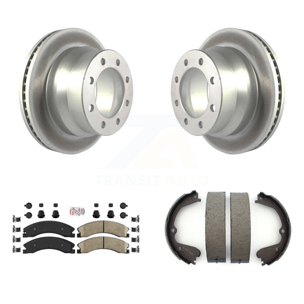 Rear Disc Coated Rotors Ceramic Pads And Parking Shoes Kit For Chevrolet Express 3500 GMC KGA-106646